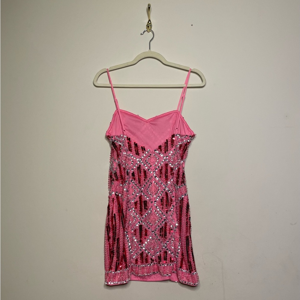 ASOS Embellished Sequin Hot Pink Mini Dress - Picture 4 of 5